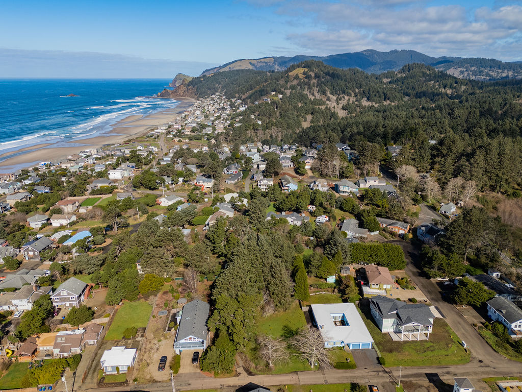 Aerial view of 5273 NW Logan Road and the Roads End coastline